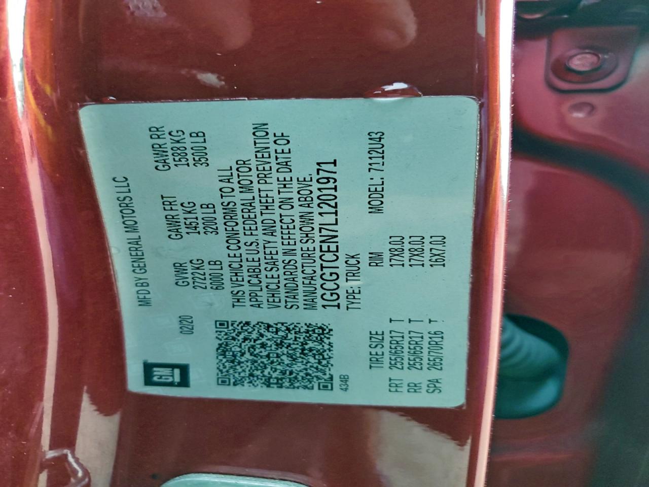 2020 Chevrolet Colorado Lt VIN: 1GCGTCEN7L1201971 Lot: 93819735