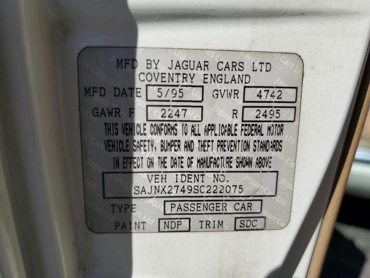 1995 Jaguar Xjs 2+2 VIN: SAJNX2749SC222075 Lot: 91702145