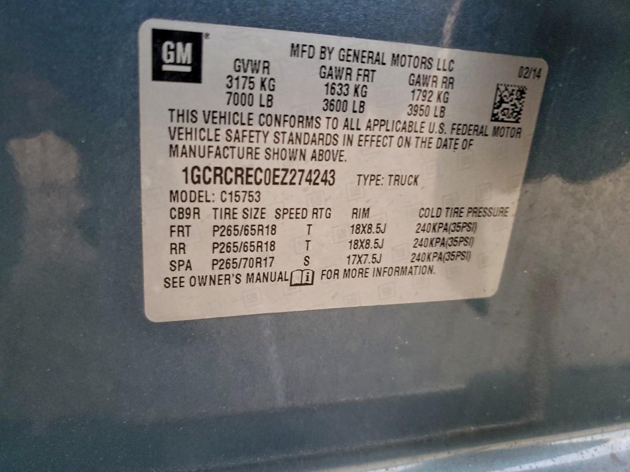 2014 Chevrolet Silverado C1500 Lt VIN: 1GCRCREC0EZ274243 Lot: 93893525