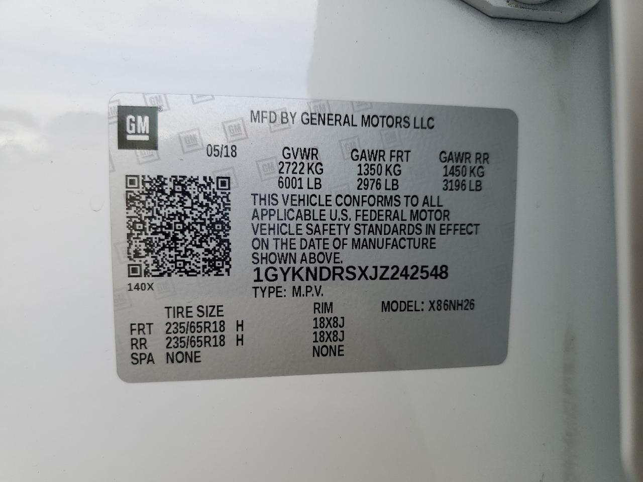 2018 Cadillac Xt5 Luxury VIN: 1GYKNDRSXJZ242548 Lot: 91900965