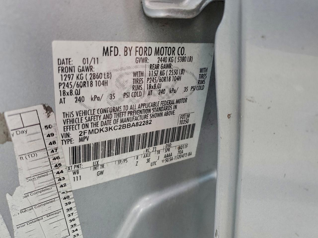 2011 Ford Edge Limited VIN: 2FMDK3KC2BBA82282 Lot: 94474655