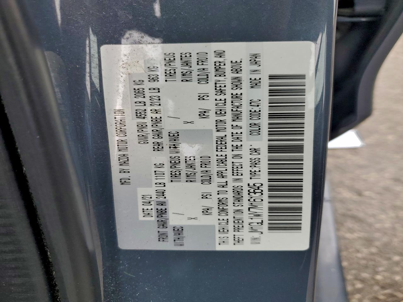 2021 Mazda 6 Grand Touring Reserve VIN: JM1GL1WY7M1613645 Lot: 94295355