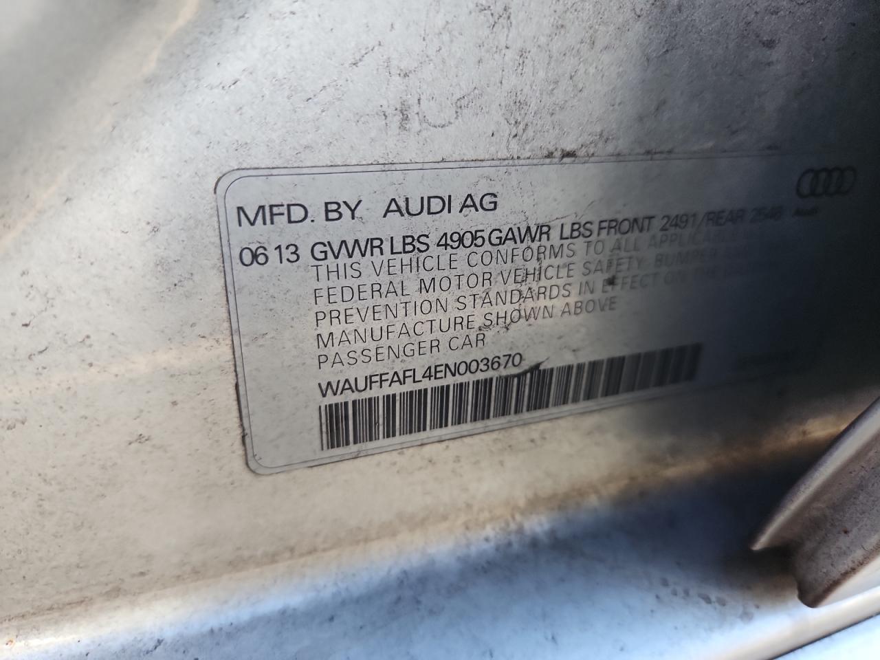 2014 Audi A4 Premium Plus VIN: WAUFFAFL4EN003670 Lot: 92450715