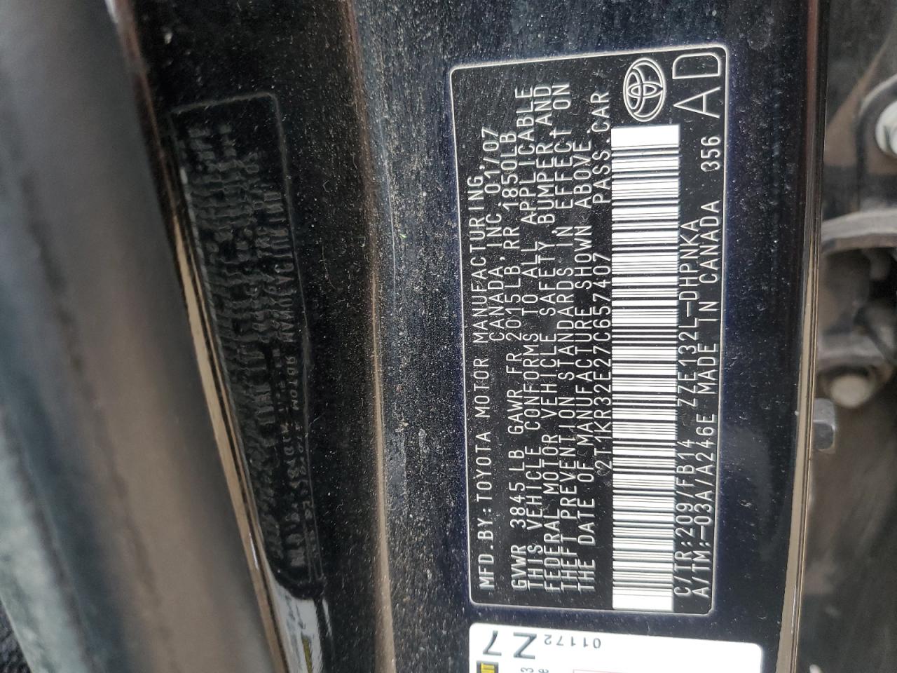 2007 Toyota Corolla Matrix Xr VIN: 2T1KR32E27C657407 Lot: 92811855