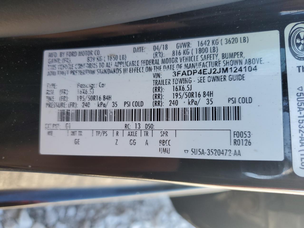 2018 Ford Fiesta Se VIN: 3FADP4EJ2JM124104 Lot: 91888295