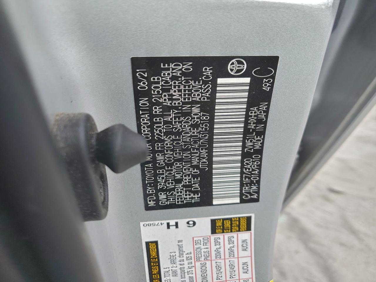 2022 Toyota Prius Night Shade VIN: JTDKAMFU7N3155187 Lot: 93471305