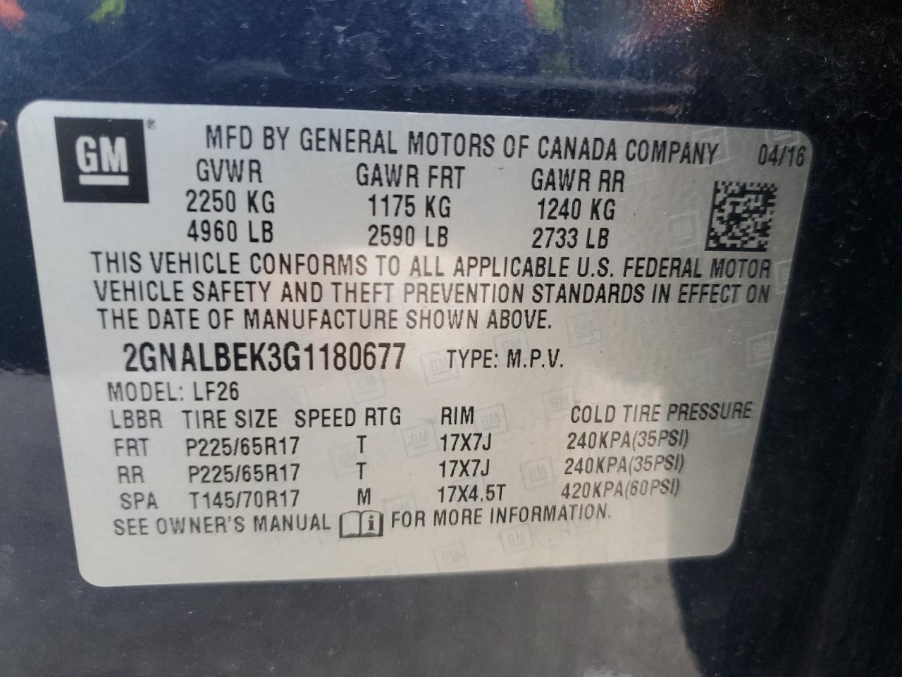 2016 Chevrolet Equinox Ls VIN: 2GNALBEK3G1180677 Lot: 92018925