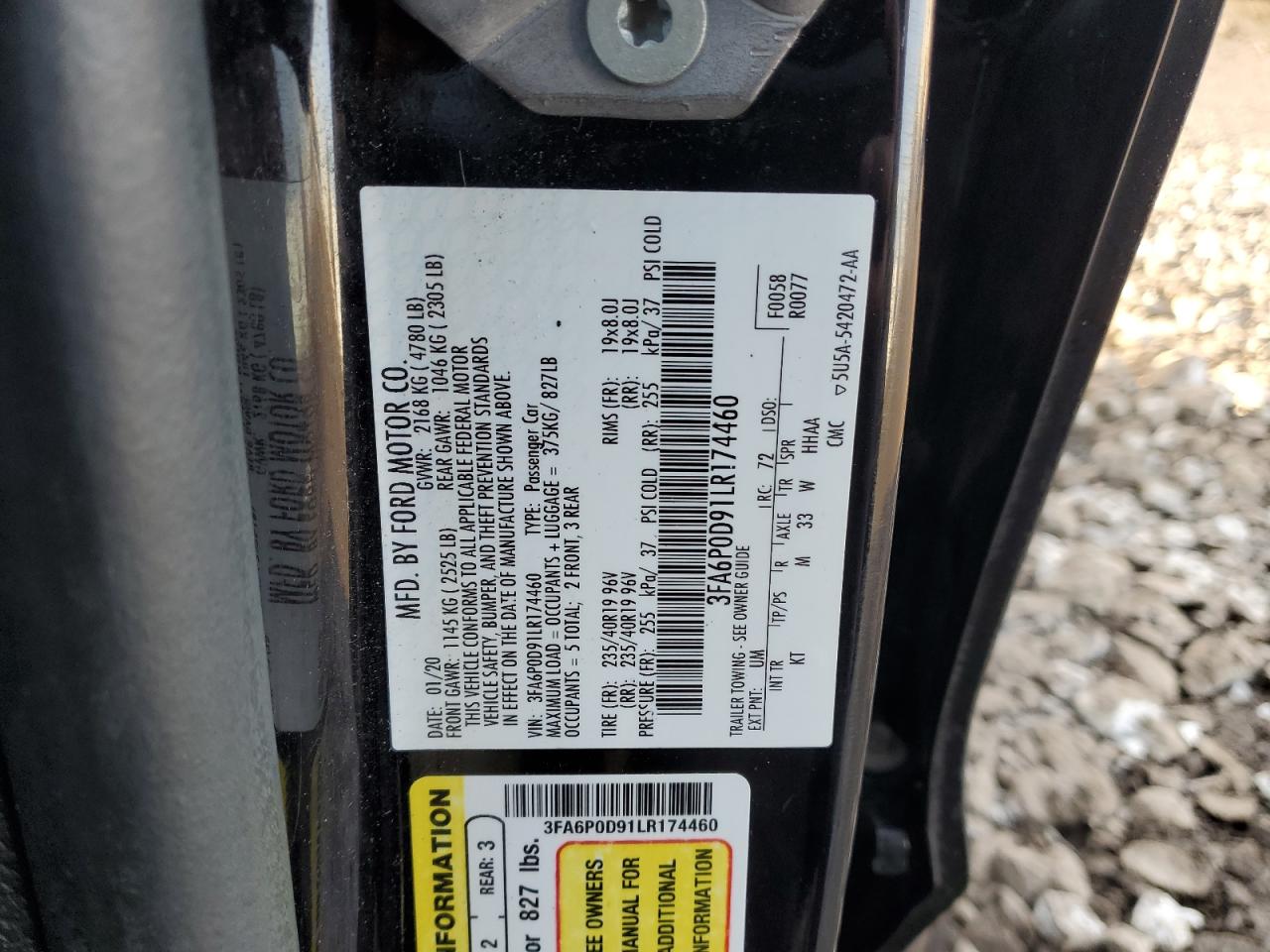 2020 Ford Fusion Titanium VIN: 3FA6P0D91LR174460 Lot: 92623115