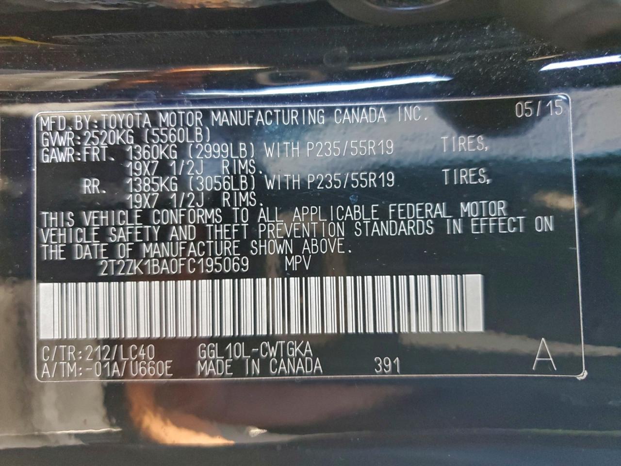 2015 Lexus Rx 350 VIN: 2T2ZK1BA0FC195069 Lot: 94322395