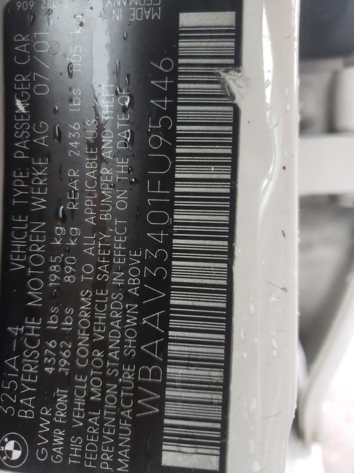 2001 BMW 325 I VIN: U95446 Lot: 93374245