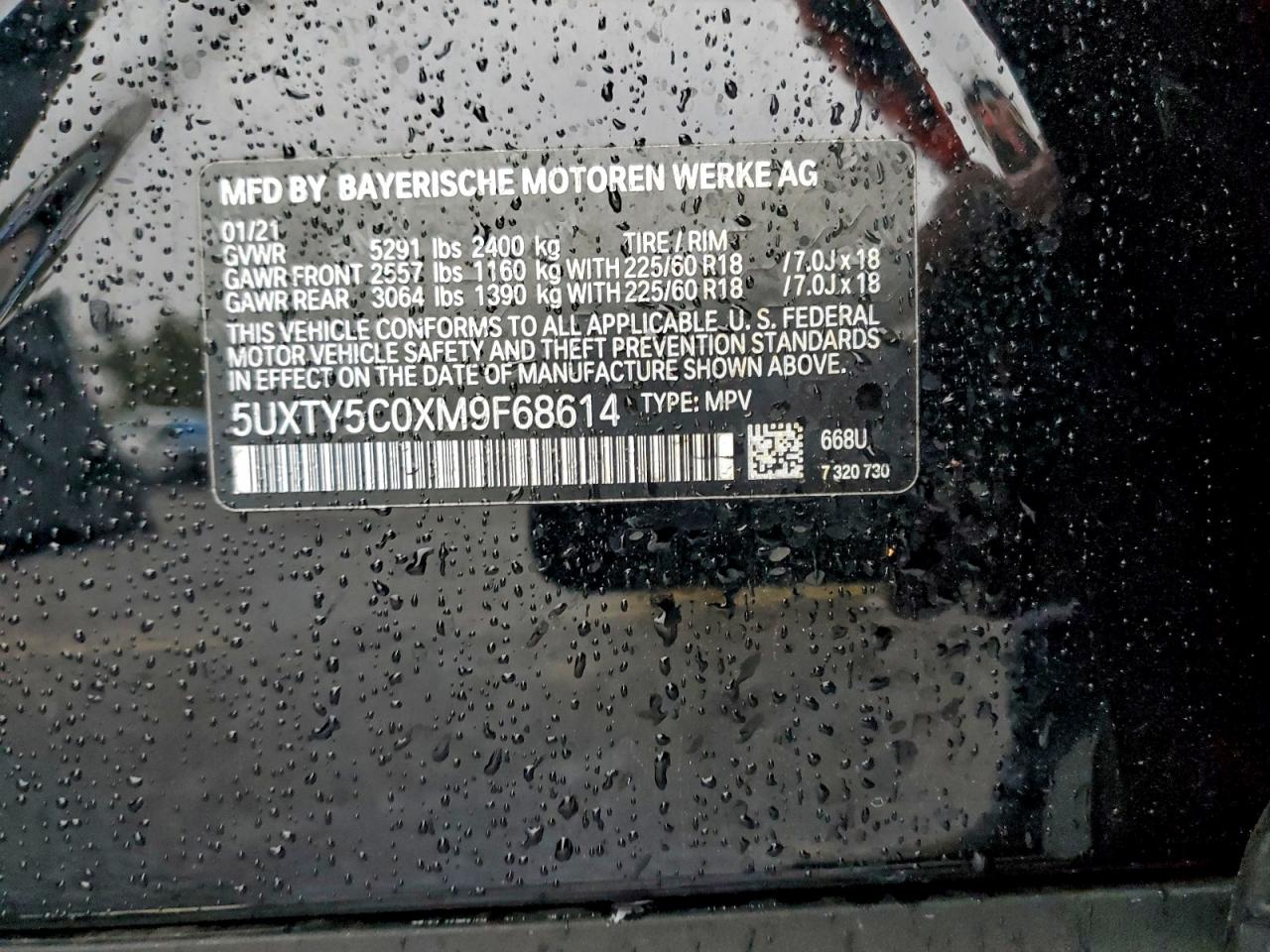 2021 BMW X3 xDrive30I VIN: 5UXTY5C0XM9F68614 Lot: 94484965