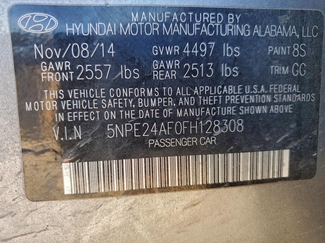 2015 Hyundai Sonata Se VIN: 5NPE24AF0FH128308 Lot: 94505895