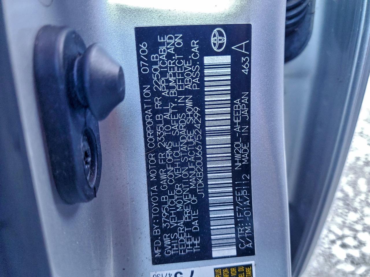 2006 Toyota Prius VIN: JTDKB20U667524299 Lot: 93990305