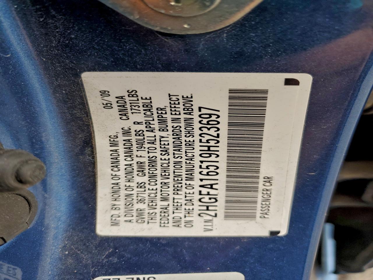 2009 Honda Civic Lx VIN: 2HGFA16519H523697 Lot: 93921245