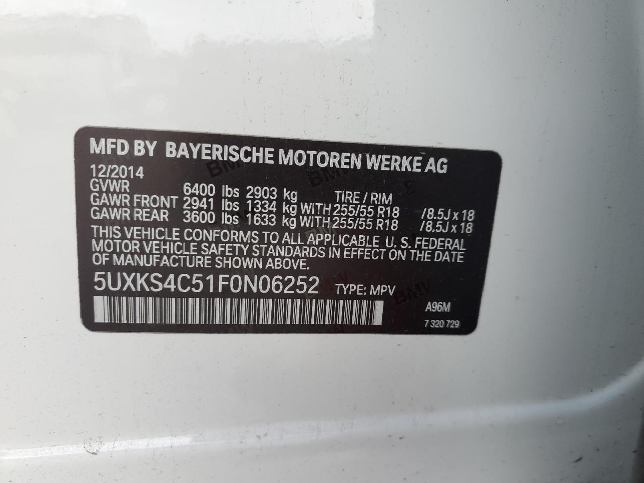 2015 BMW X5 xDrive35D VIN: 5UXKS4C51F0N06252 Lot: 93114705