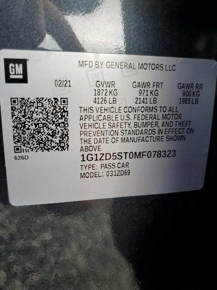 2021 Chevrolet Malibu Lt VIN: 1G1ZD5ST0MF078323 Lot: 91654785