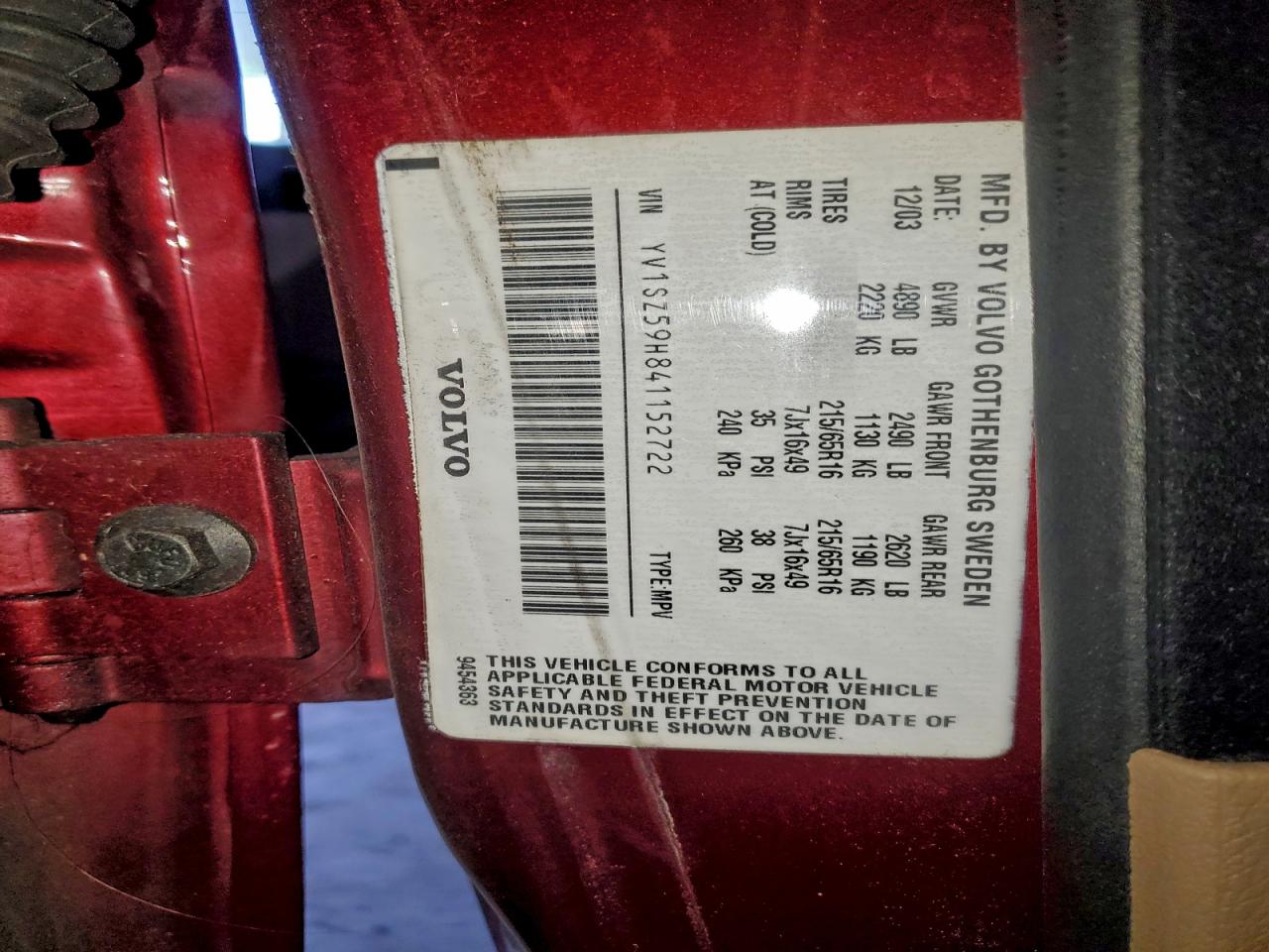 2004 Volvo Xc70 VIN: YV1SZ59H841152722 Lot: 94180665