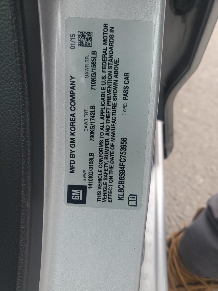 2015 Chevrolet Spark Ls VIN: KL8CB6S94FC753956 Lot: 92380565