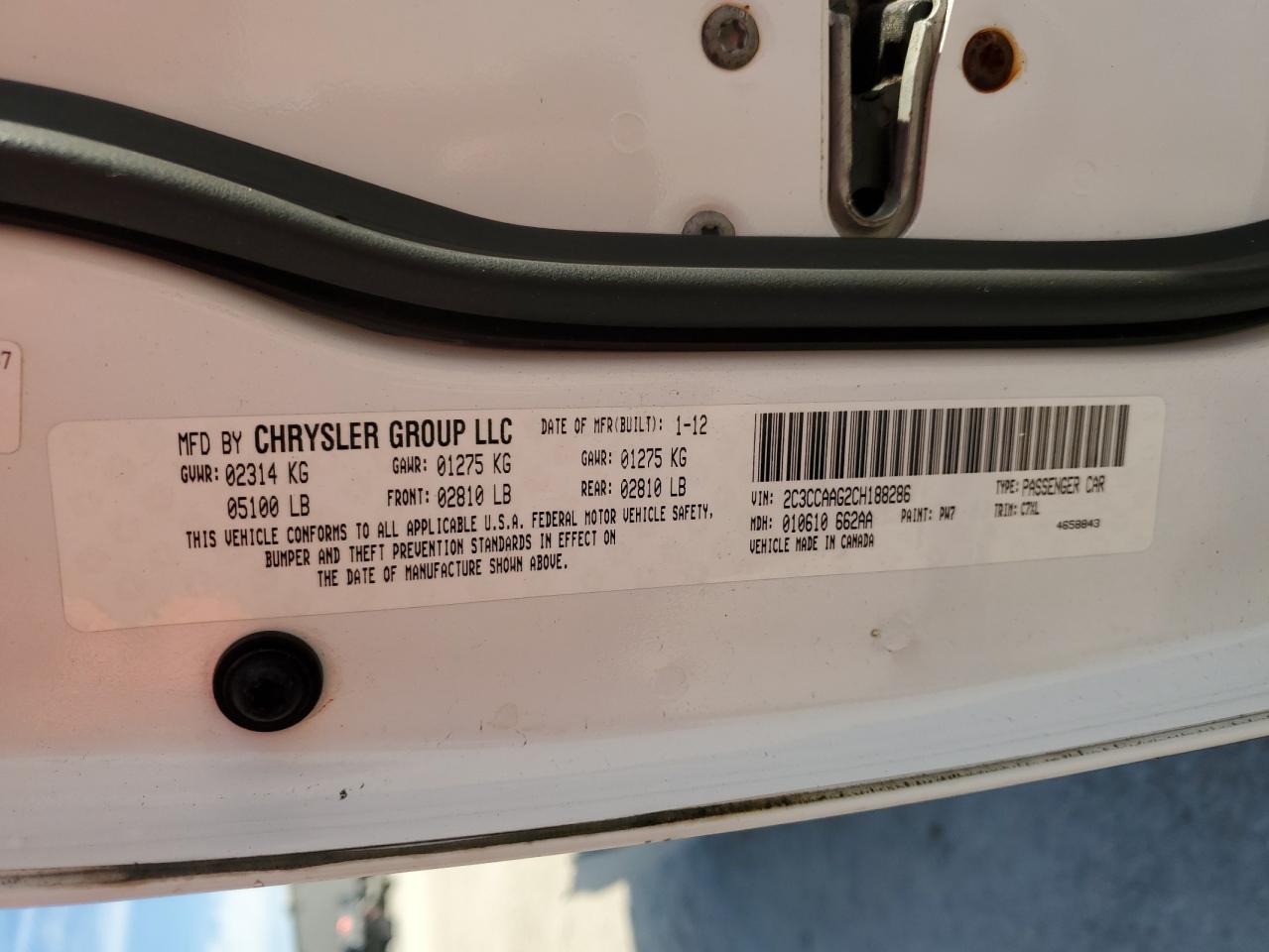 2012 Chrysler 300 VIN: 2C3CCAAG2CH188286 Lot: 91271115