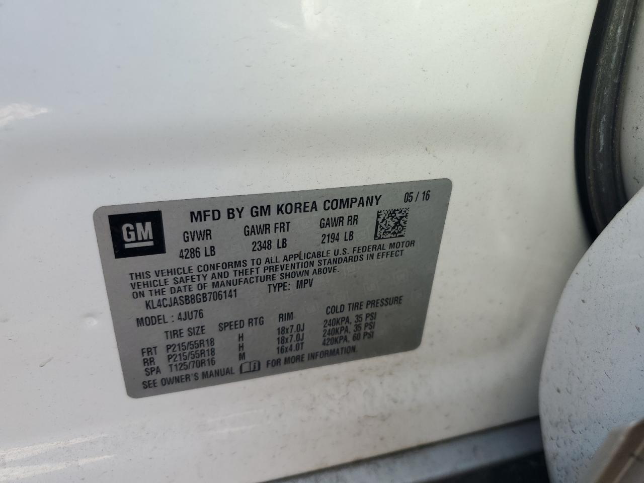 2016 Buick Encore VIN: KL4CJASB8GB706141 Lot: 90845605