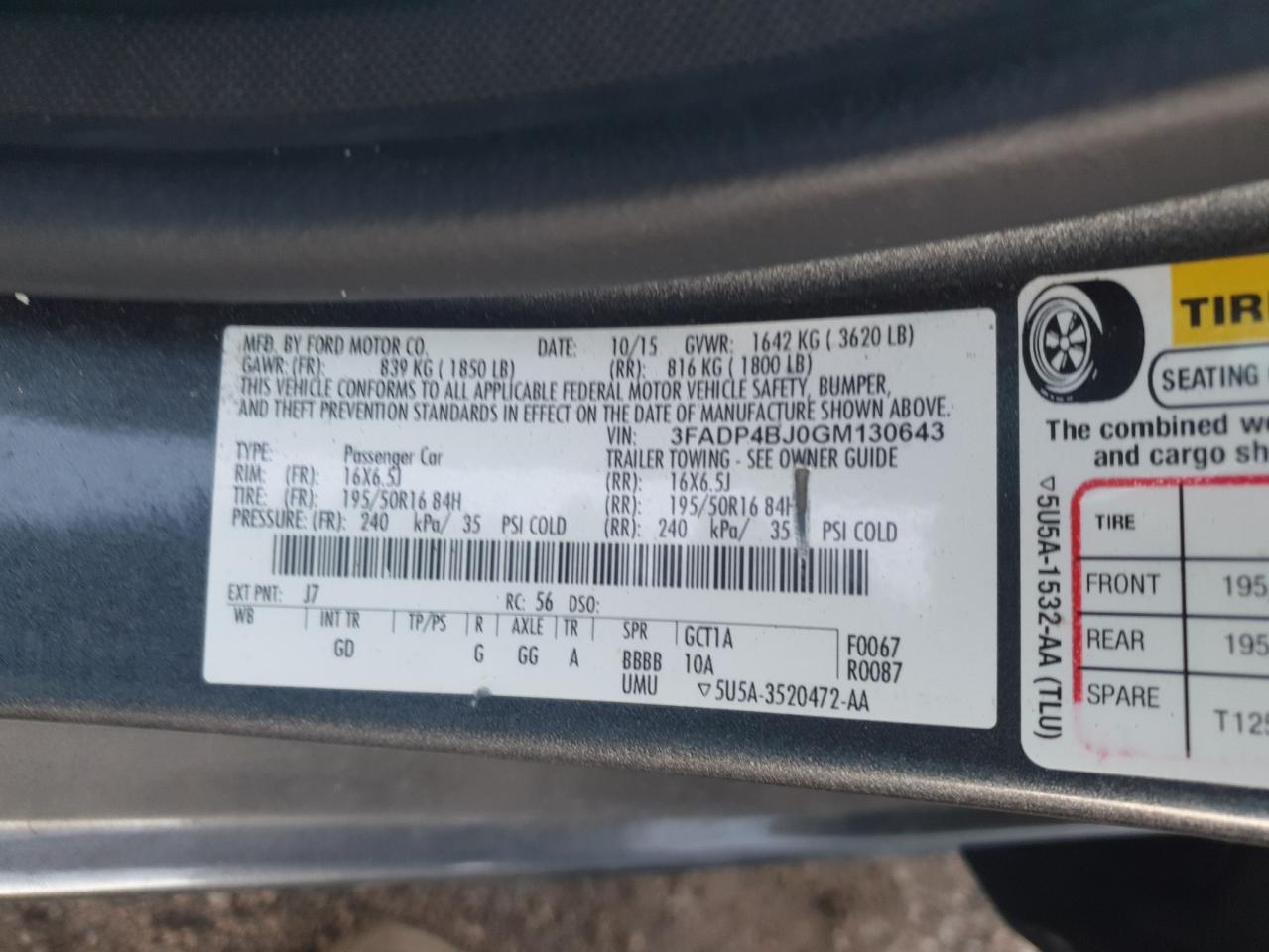 2016 Ford Fiesta Se VIN: 3FADP4BJ0GM130643 Lot: 93473875