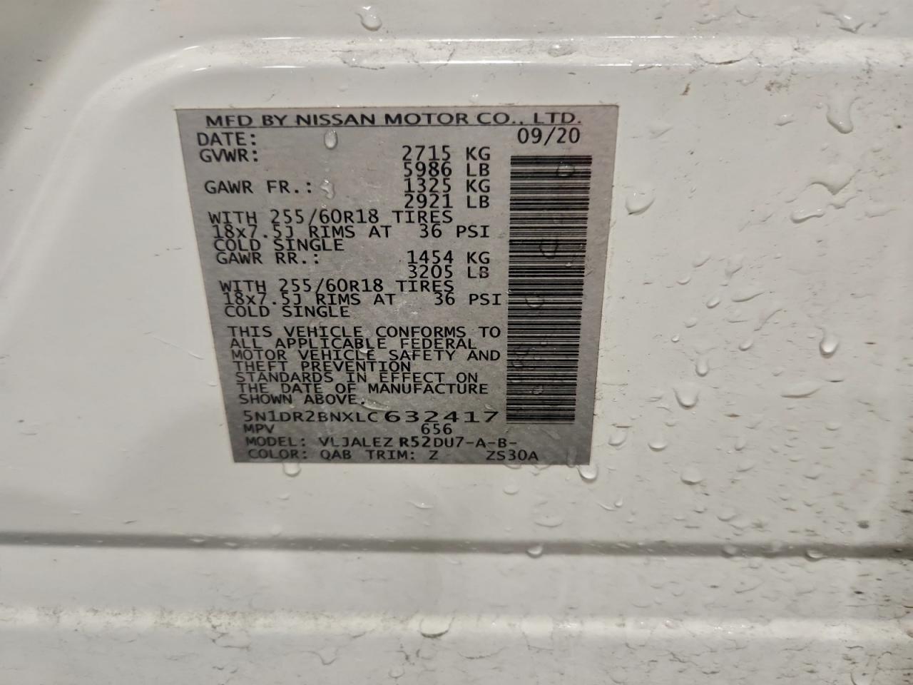 2020 Nissan Pathfinder Sv VIN: 5N1DR2BNXLC632417 Lot: 94652135