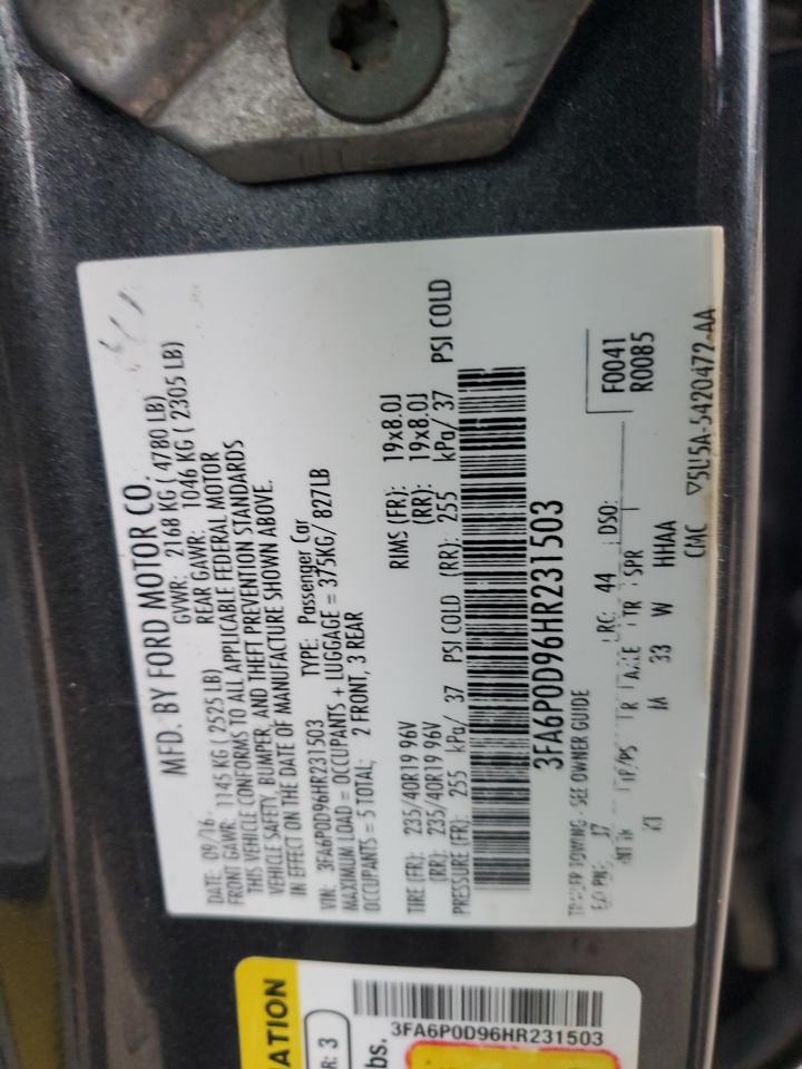 2017 Ford Fusion Titanium VIN: 3FA6P0D96HR231503 Lot: 93645665