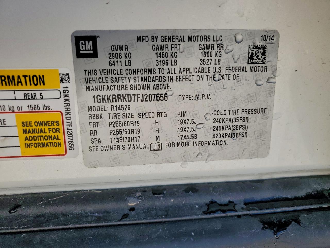 2015 GMC Acadia Slt-1 VIN: 1GKKRRKD7FJ207656 Lot: 94513965