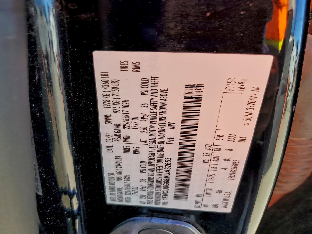 2021 Ford Escape Se VIN: 1FMCU0G68MUA32653 Lot: 91472165