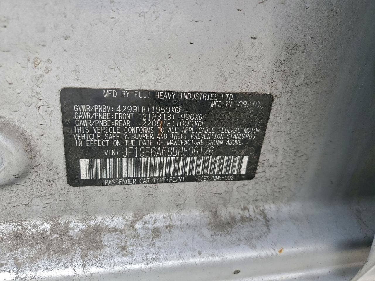 2011 Subaru Impreza 2.5I VIN: JF1GE6A68BH506126 Lot: 94671655