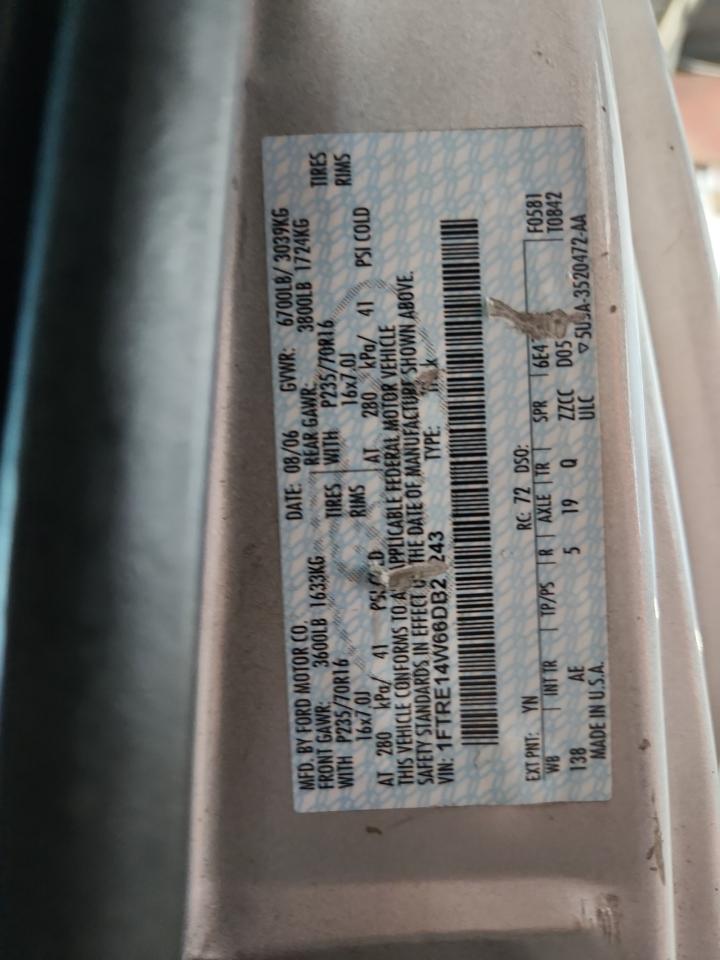 2006 Ford Econoline E150 Van VIN: 1FTRE14W66DB21243 Lot: 91751355