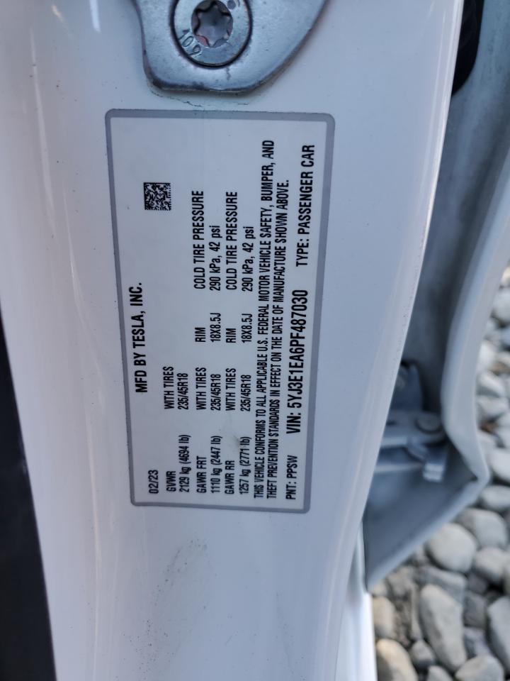 2023 Tesla Model 3 VIN: 5YJ3E1EA6PF487030 Lot: 91000875