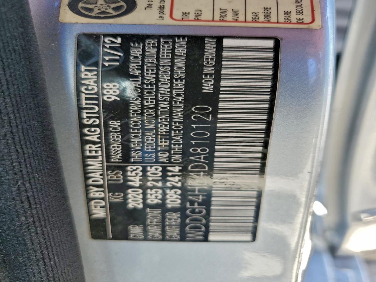 2013 Mercedes-Benz C 250 VIN: WDDGF4HB4DA810120 Lot: 91931405