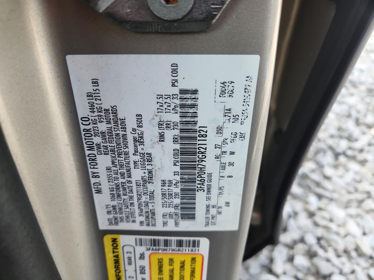 2016 Ford Fusion Se VIN: 3FA6P0H79GR211821 Lot: 90981995