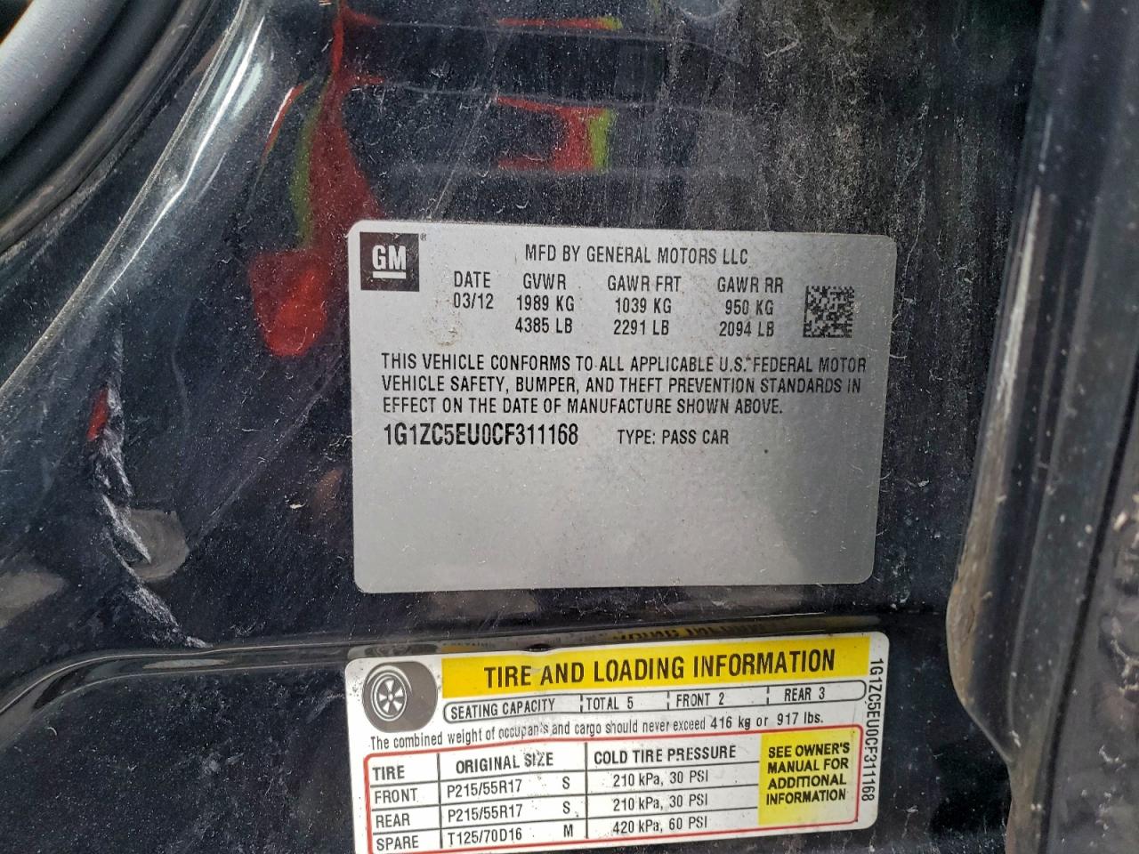 2012 Chevrolet Malibu 1Lt VIN: 1G1ZC5EU0CF311168 Lot: 94537265