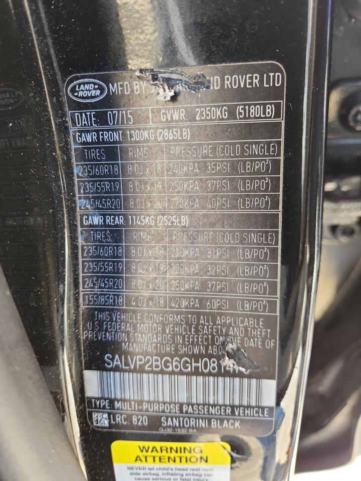 2016 Land Rover Range Rover Evoque Se VIN: SALVP2BG6GH081470 Lot: 92714715