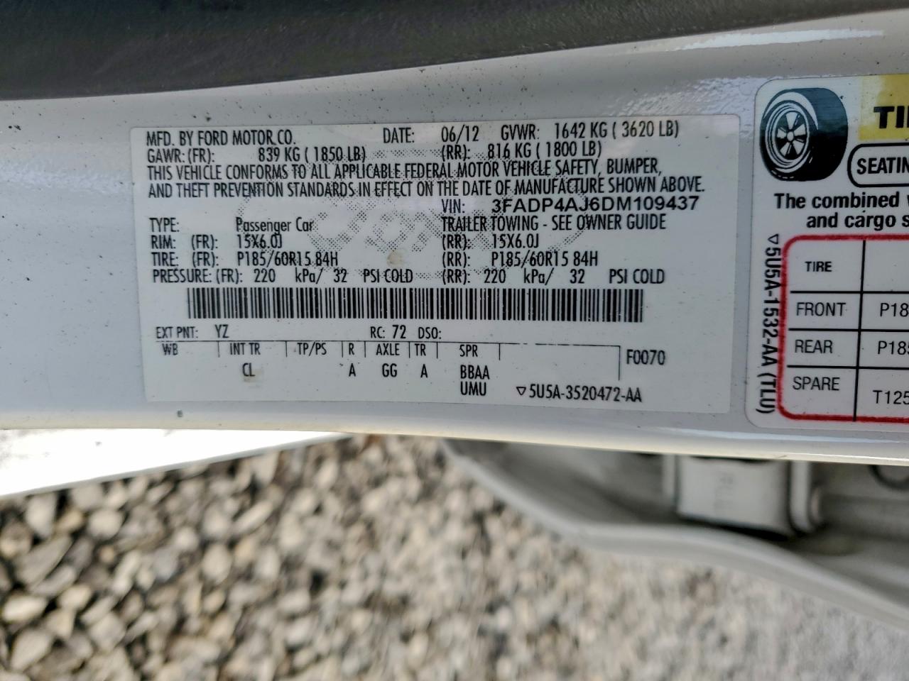 2013 Ford Fiesta S VIN: 3FADP4AJ6DM109437 Lot: 93684715