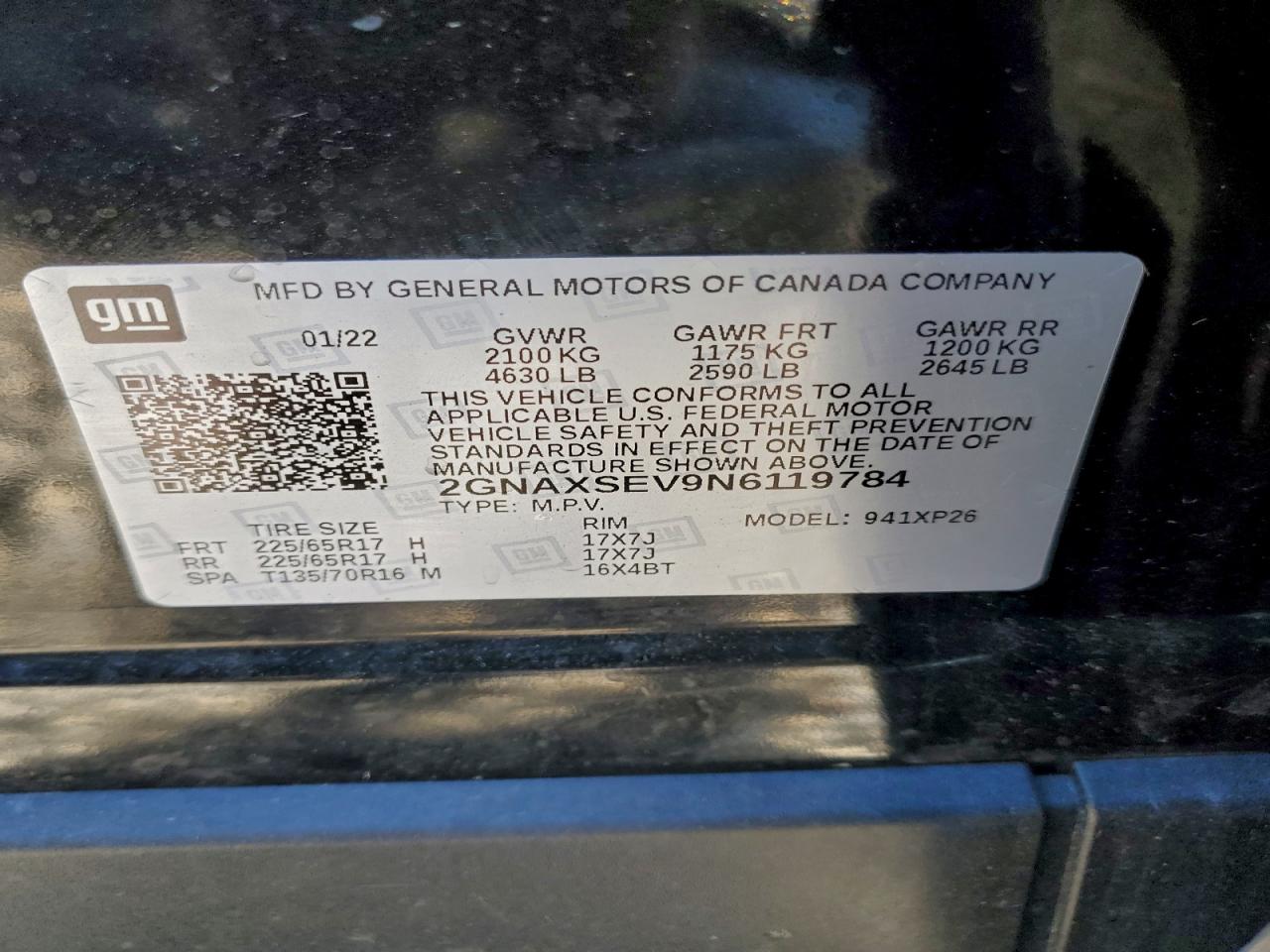 2022 Chevrolet Equinox Ls VIN: 2GNAXSEV9N6119784 Lot: 94659435