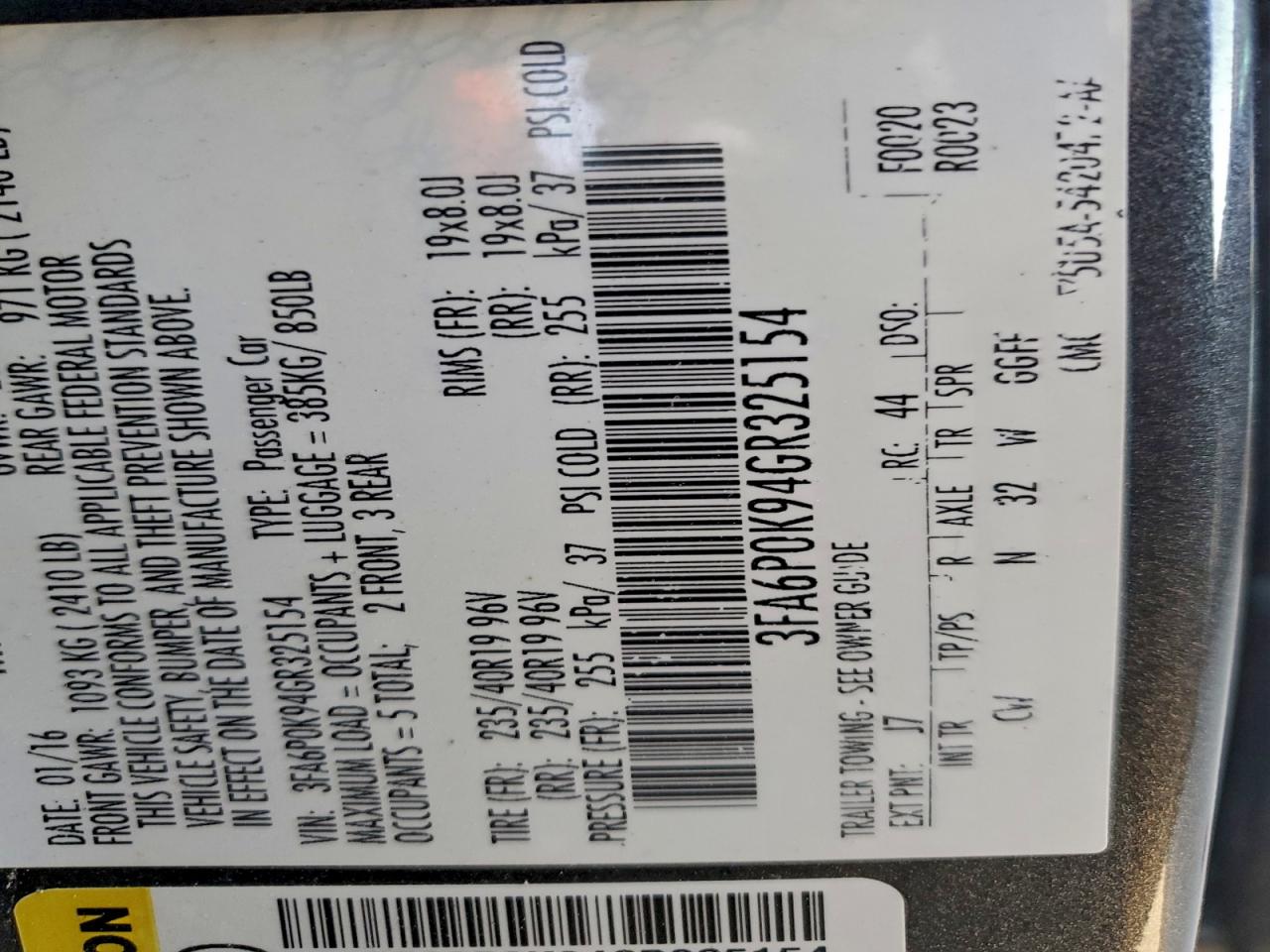 2016 Ford Fusion Titanium VIN: 3FA6P0K94GR325154 Lot: 93992185