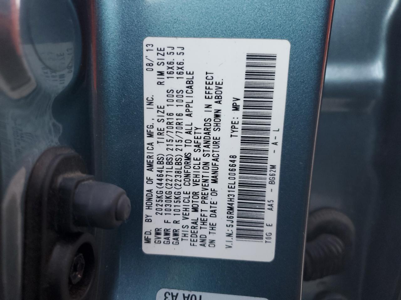 2014 Honda Cr-V Lx VIN: 5J6RM4H31EL006648 Lot: 93528785