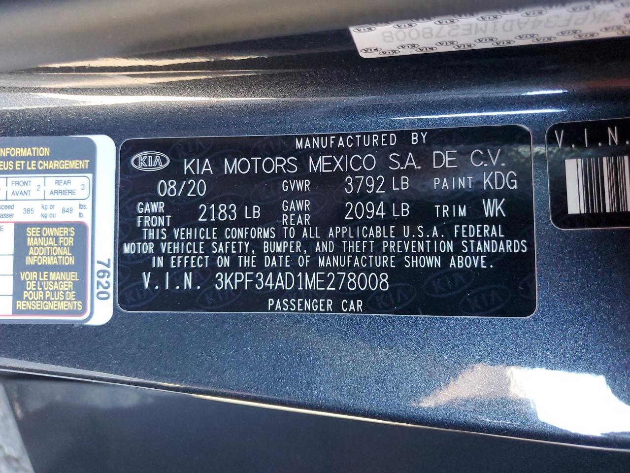 2021 Kia Forte Gt Line VIN: 3KPF34AD1ME278008 Lot: 91693195