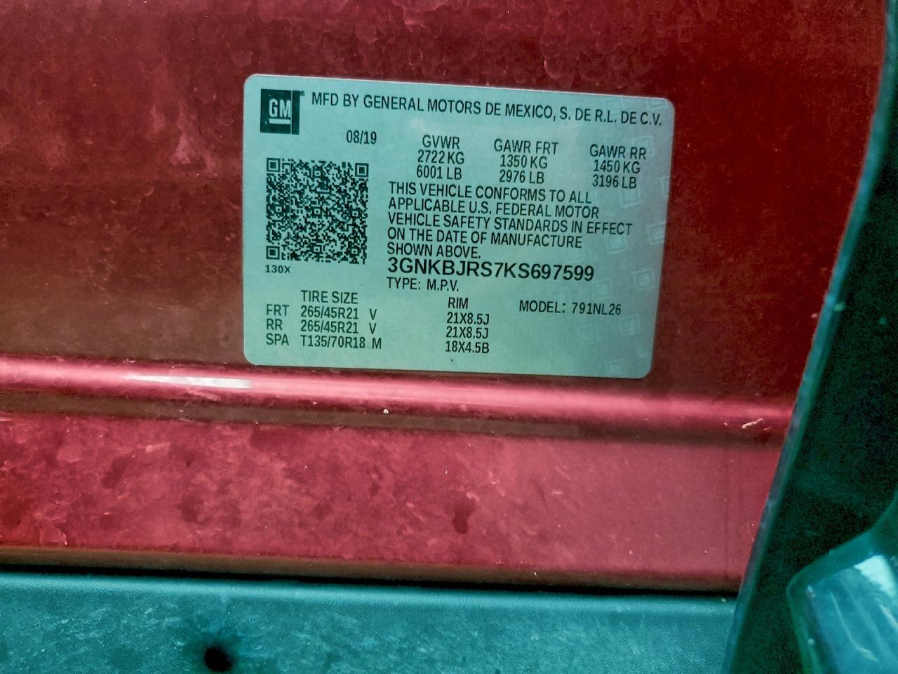 2019 Chevrolet Blazer Rs VIN: 3GNKBJRS7KS697599 Lot: 93882505