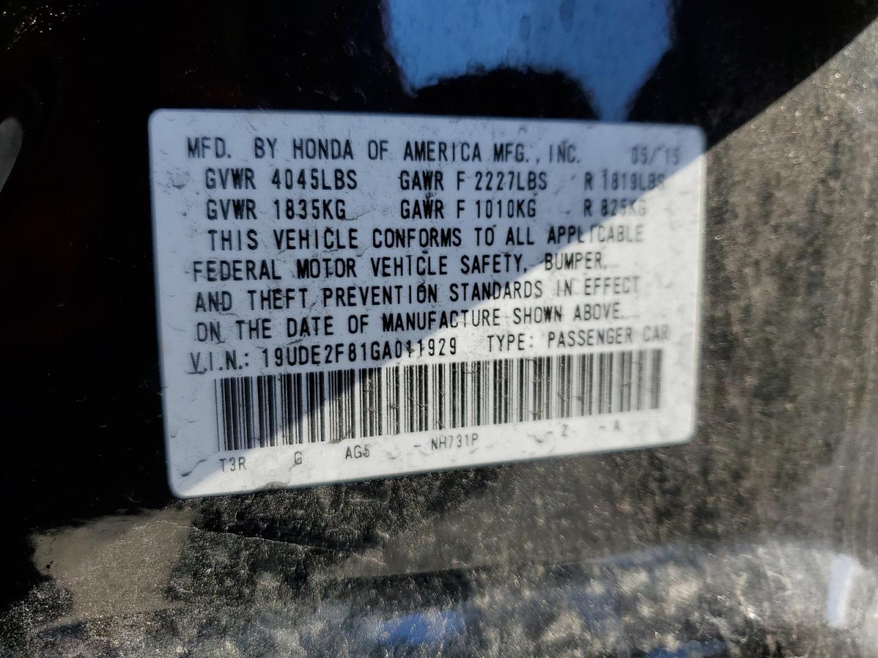 2016 Acura Ilx Premium VIN: 19UDE2F81GA011929 Lot: 93560385