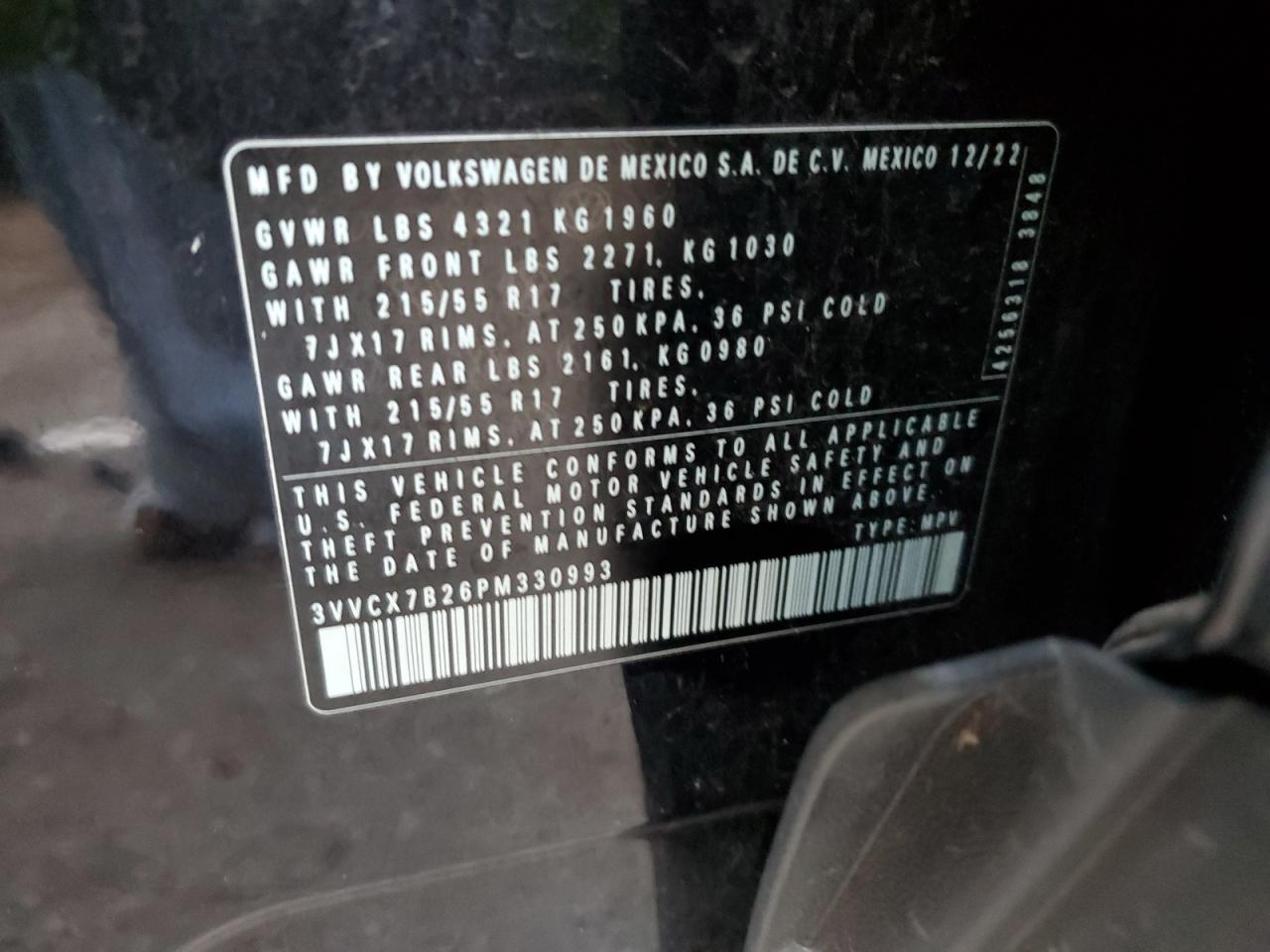 2023 Volkswagen Taos S VIN: 3VVCX7B26PM330993 Lot: 93379775