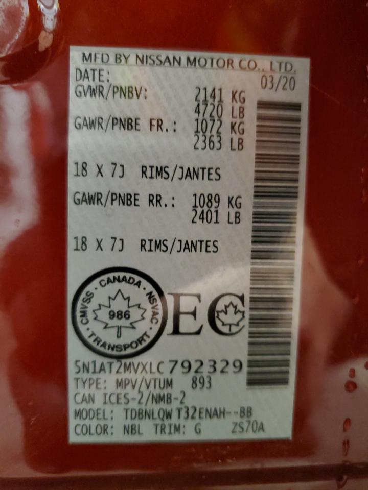 2020 Nissan Rogue S VIN: 5N1AT2MVXLC792329 Lot: 90898365