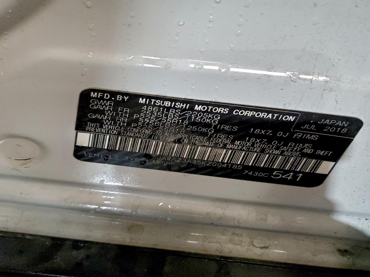 2019 Mitsubishi Outlander Se VIN: JA4AZ3A35KZ004185 Lot: 94019165