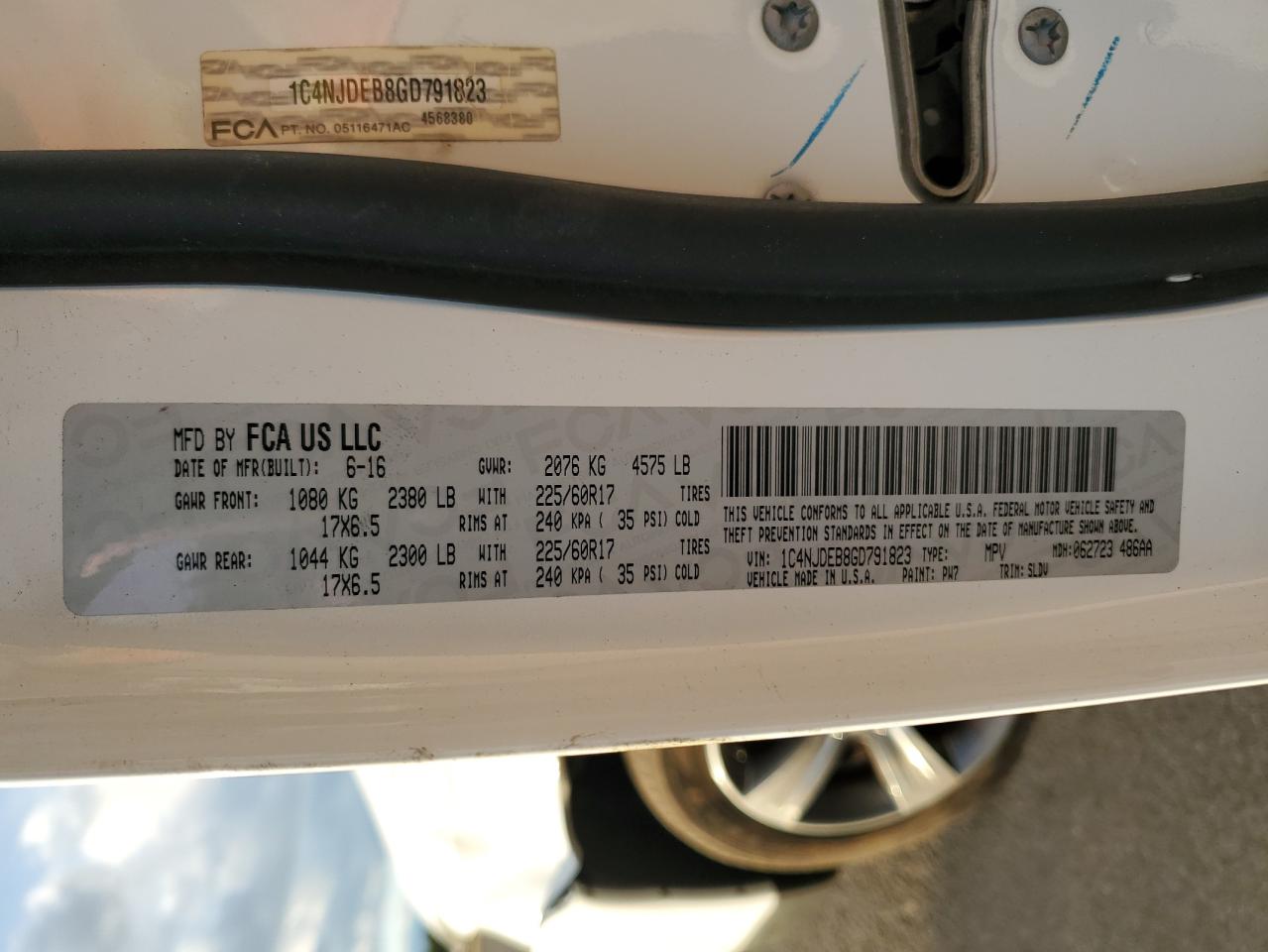 2016 Jeep Compass Latitude VIN: 1C4NJDEB8GD791823 Lot: 89825895