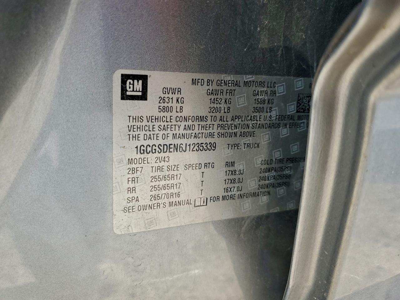 2018 Chevrolet Colorado Z71 VIN: 1GCGSDEN6J1235339 Lot: 93667035