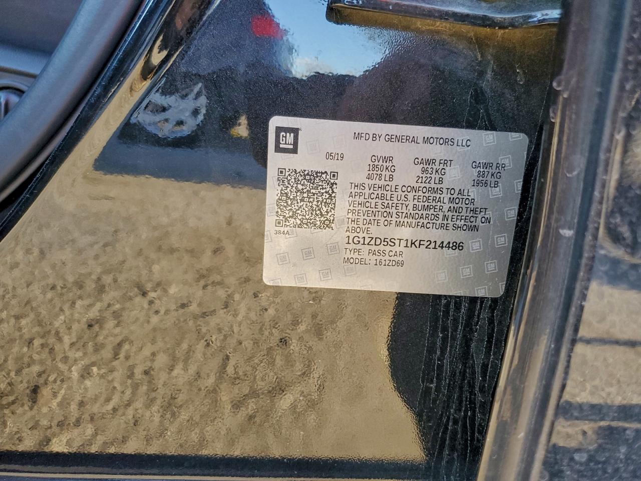 2019 Chevrolet Malibu Lt VIN: 1G1ZD5ST1KF214486 Lot: 93667795