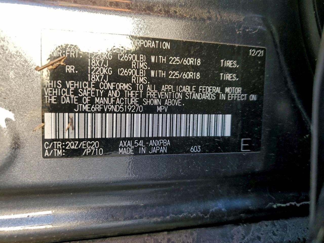 2022 Toyota Rav4 Xse VIN: JTME6RFV9ND519270 Lot: 94542635